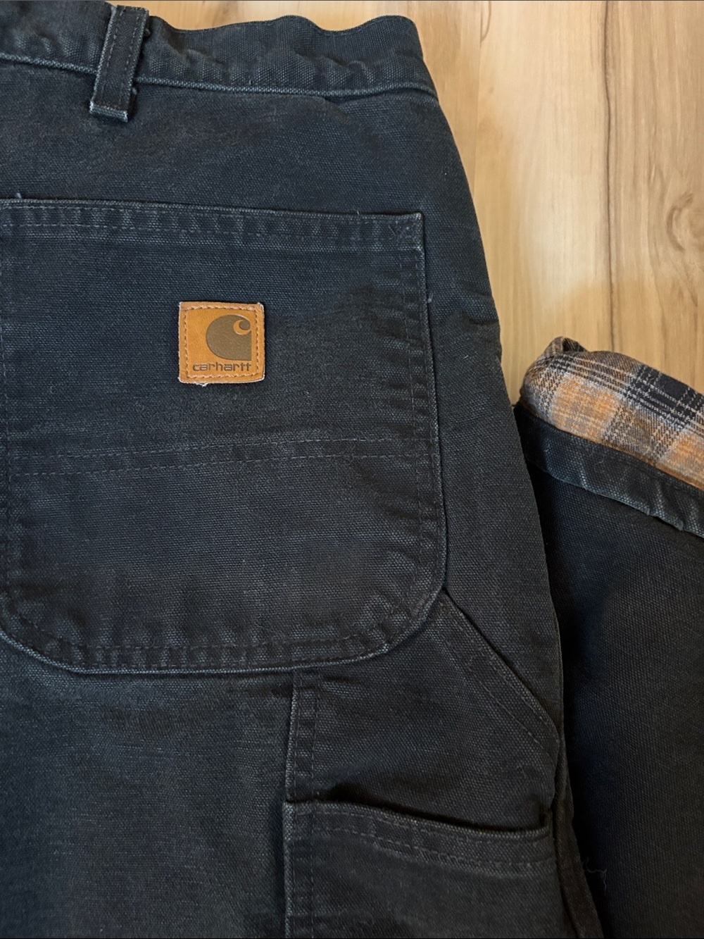 VTG Carhartt B111 BLK Flannel Lined Duck Dungaree Carpenter Pants Black 38x32